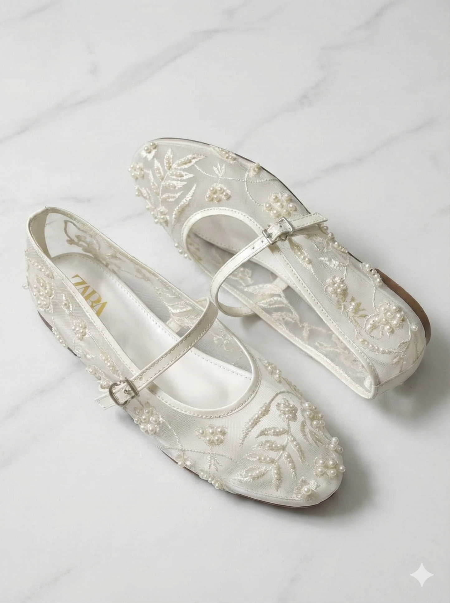 Pearl Embellished Floral Mesh Mary Jane Flats β Embroidered Sheer Ballet Pumps