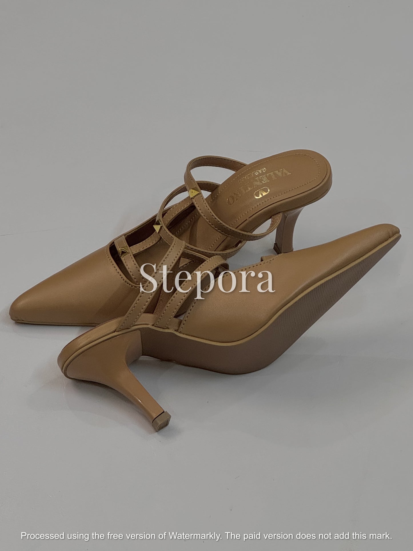 Pointed Toe Studded Multi-Strap Mules - Elegant Mid-Heel Pumps for Women