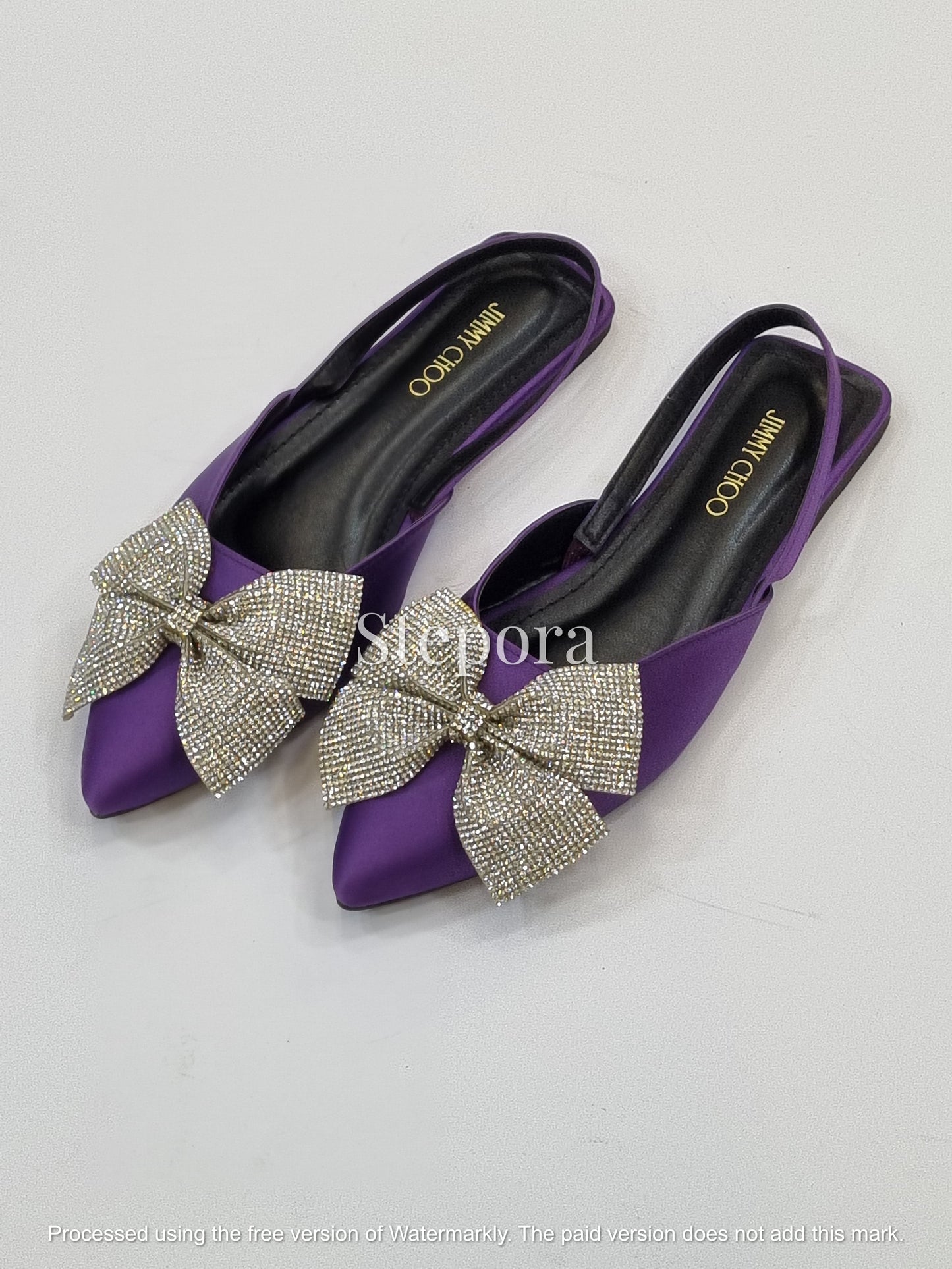 Luxury Satin Crystal Bow Slingback Flats β Pointed Toe Evening Shoes