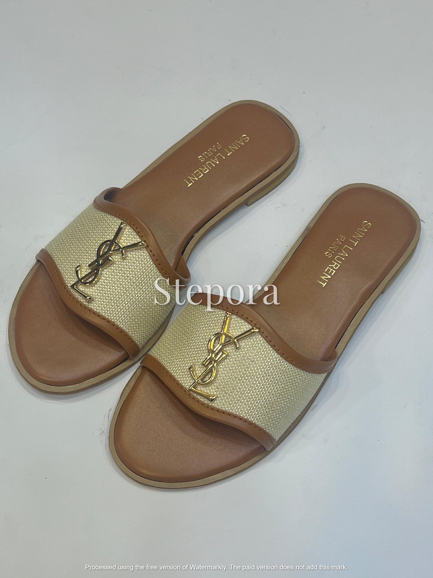 Women’s Textured Flat Slide Sandals with Gold Metal Accent | Casual & Daily Wear Flats