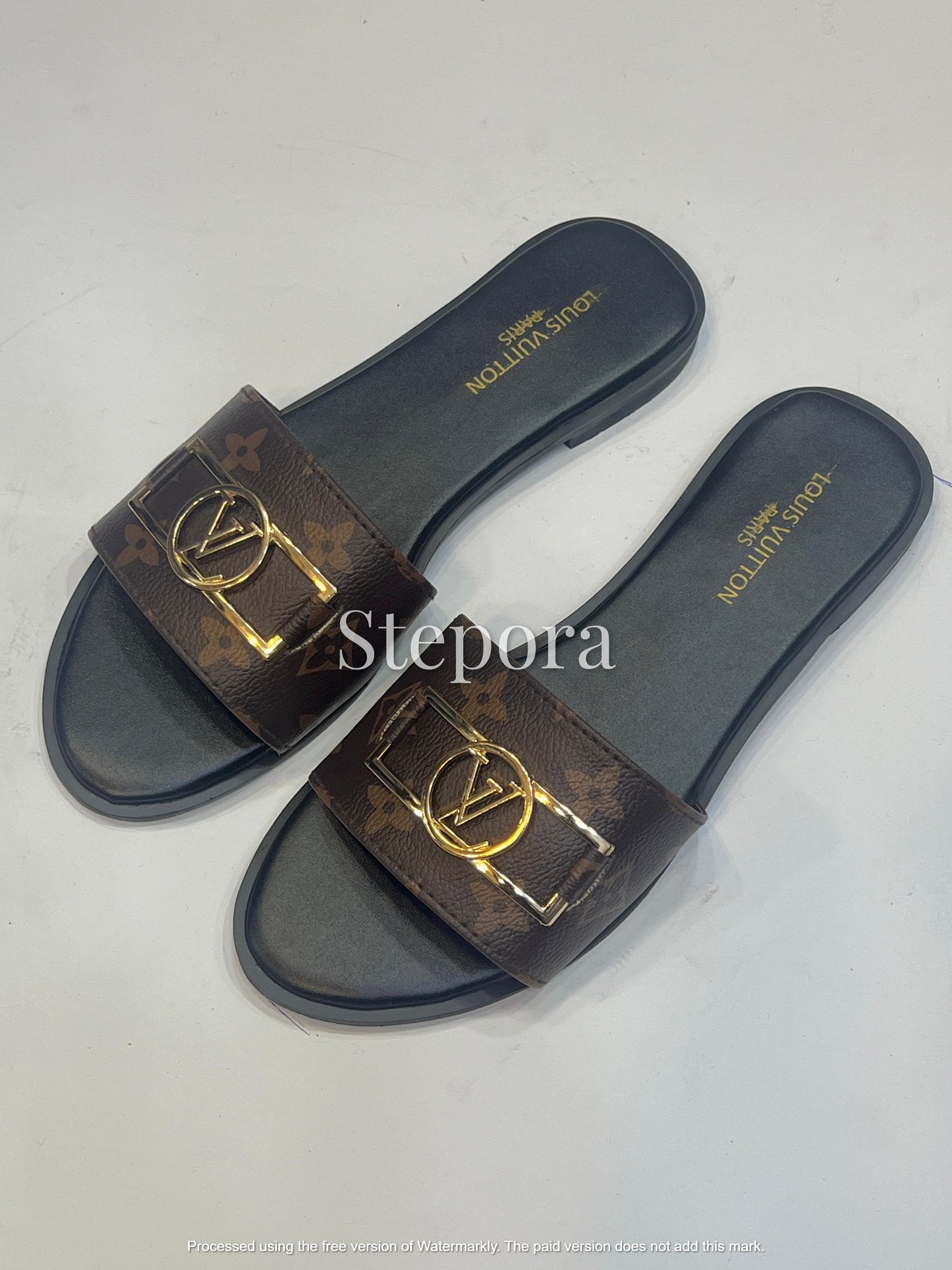Brown Monogram Open-Toe Slides