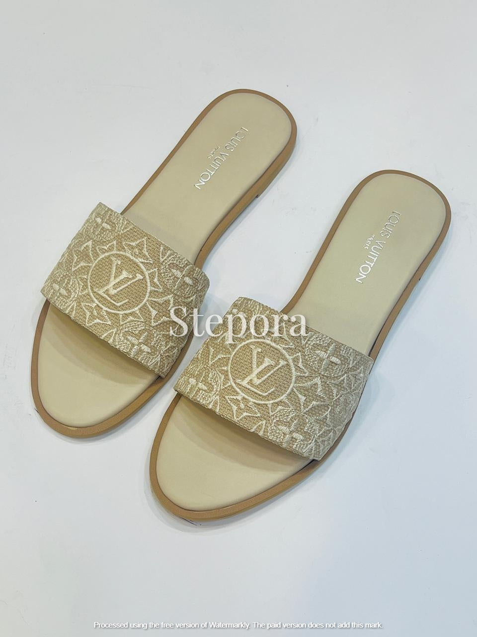 Women’s Embroidered Monogram Slide Sandals – Chic Round Toe Flats
