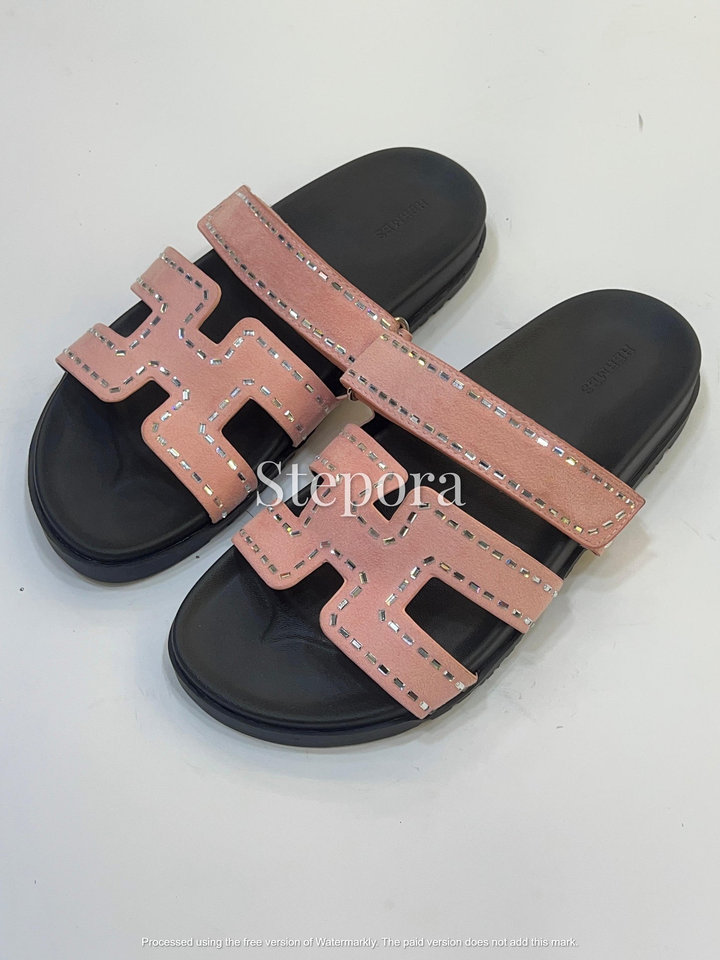 Women’s Embellished Double Strap Flat Sandals with Contrast Design