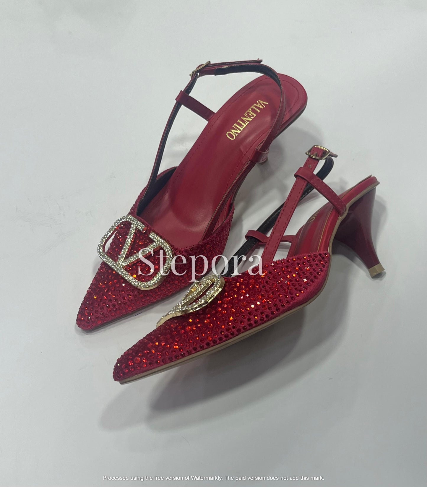 Sparkly Crystal Encrusted Pointed Toe Slingback Heels – Elegant Low Heel Evening Pumps