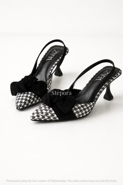 Houndstooth Bow Slingback Heels
