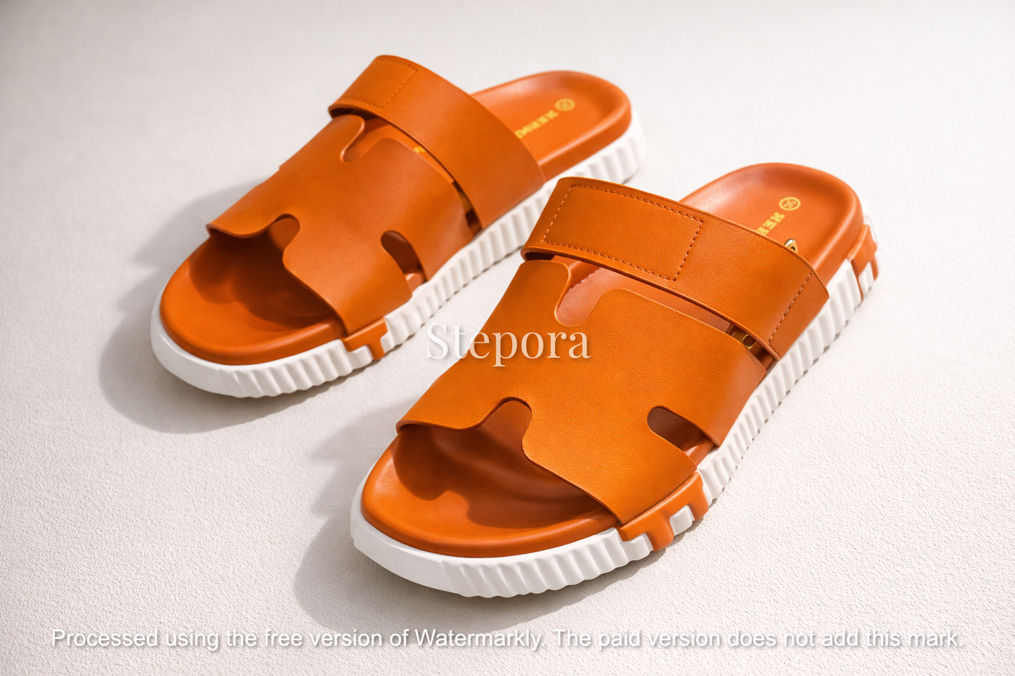 Cut-Out Wide Strap Slide Sandals with Serrated Platform Sole