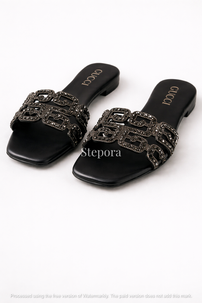 Embellished Cut-Out Flat Sandals