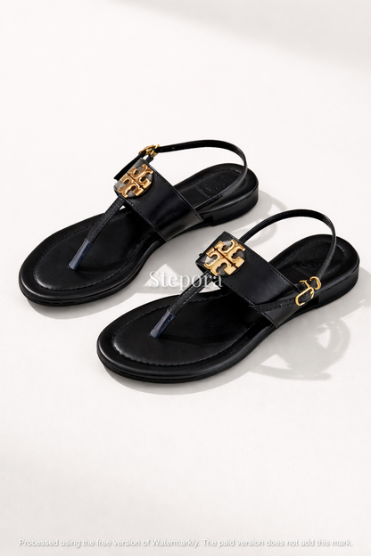 Emblem T-Strap Flat Sandals