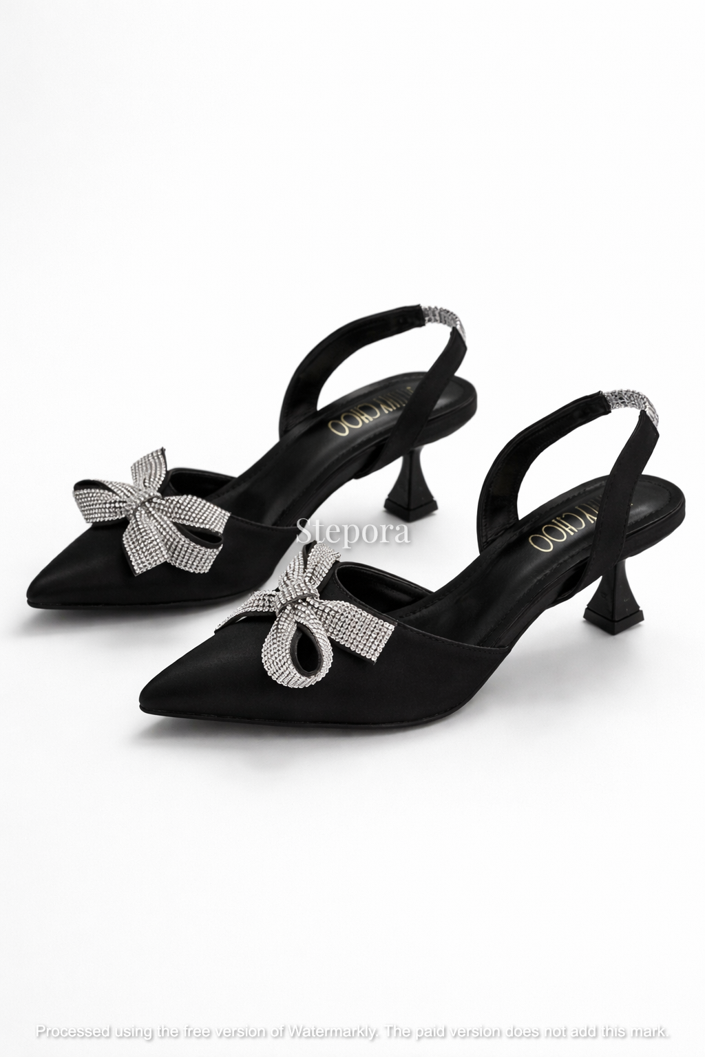 Crystal Bow Satin Slingback Heels
