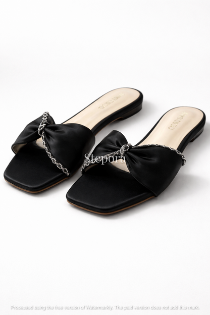 Crystal Bow Satin Flats