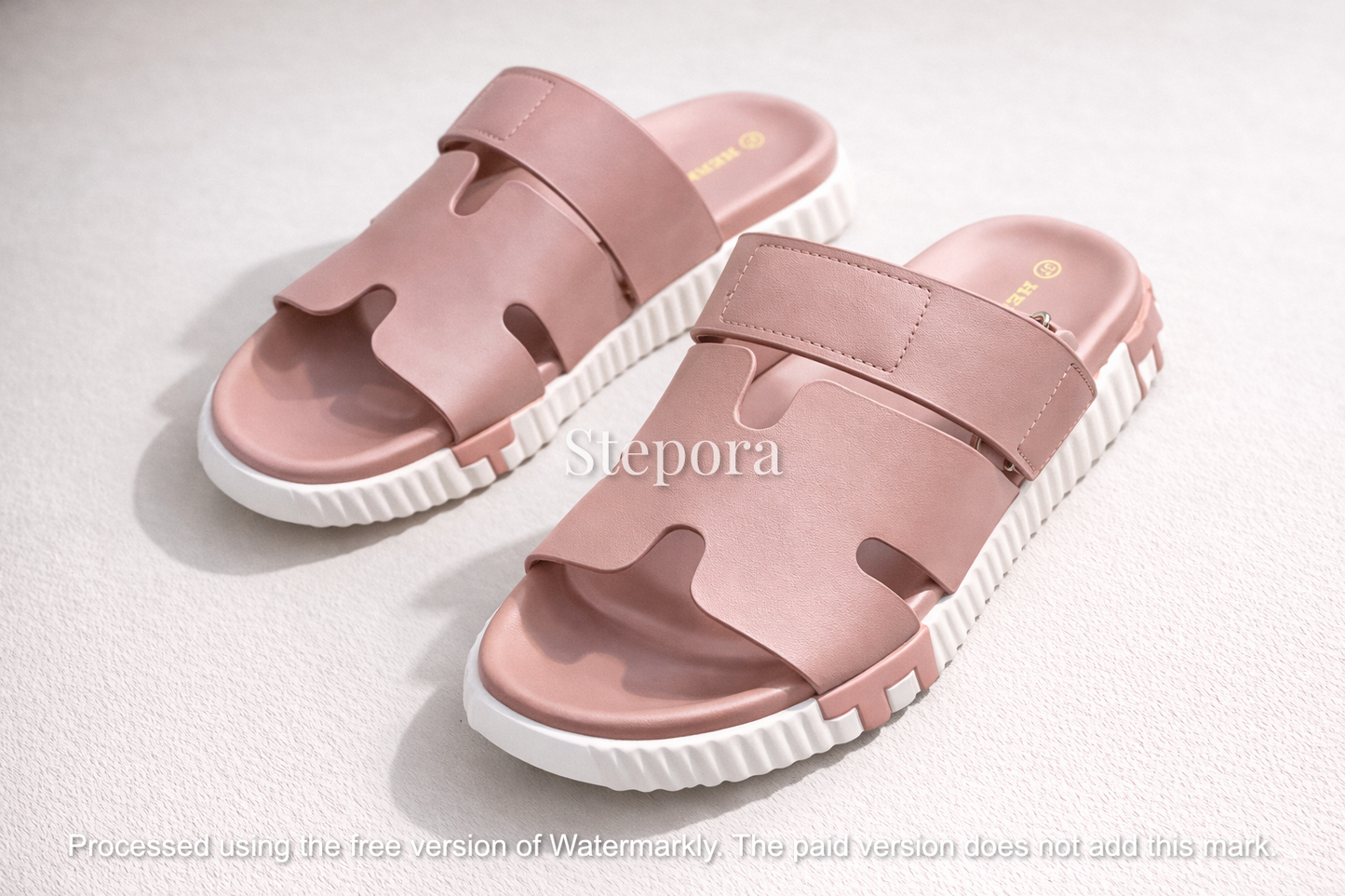 Cut-Out Wide Strap Slide Sandals with Serrated Platform Sole