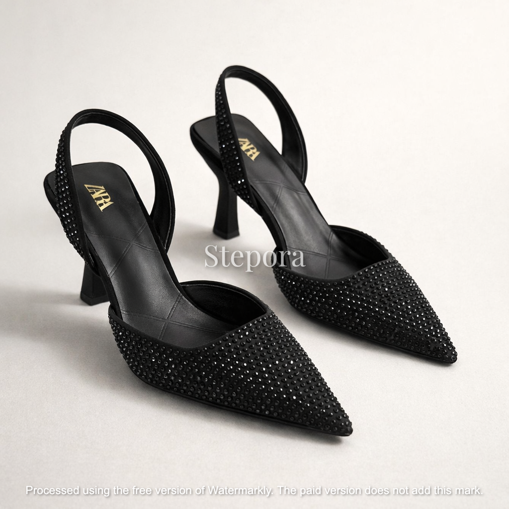 Rhinestone Pointed-Toe Slingback Heels