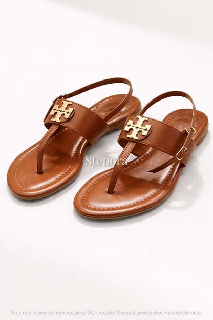 Emblem T-Strap Flat Sandals