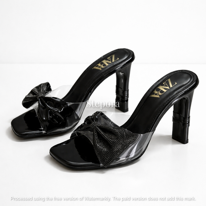 Clear Bow Heeled Sandals