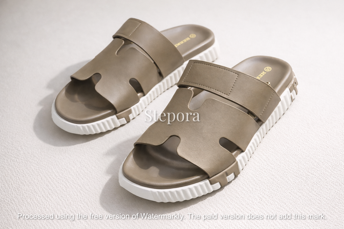 Cut-Out Wide Strap Slide Sandals with Serrated Platform Sole