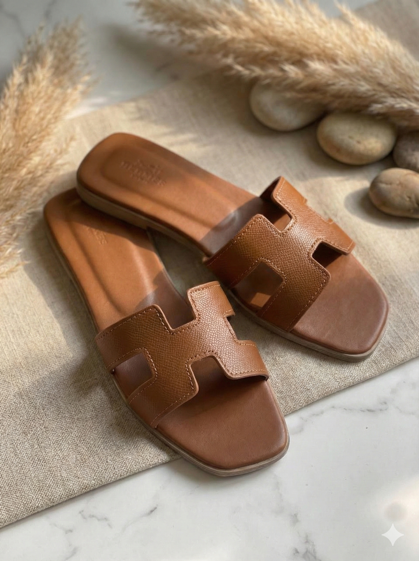 Women’s Classic H-Strap Slide Sandals – Premium Faux Leather Flat Slides (Black & Tan)