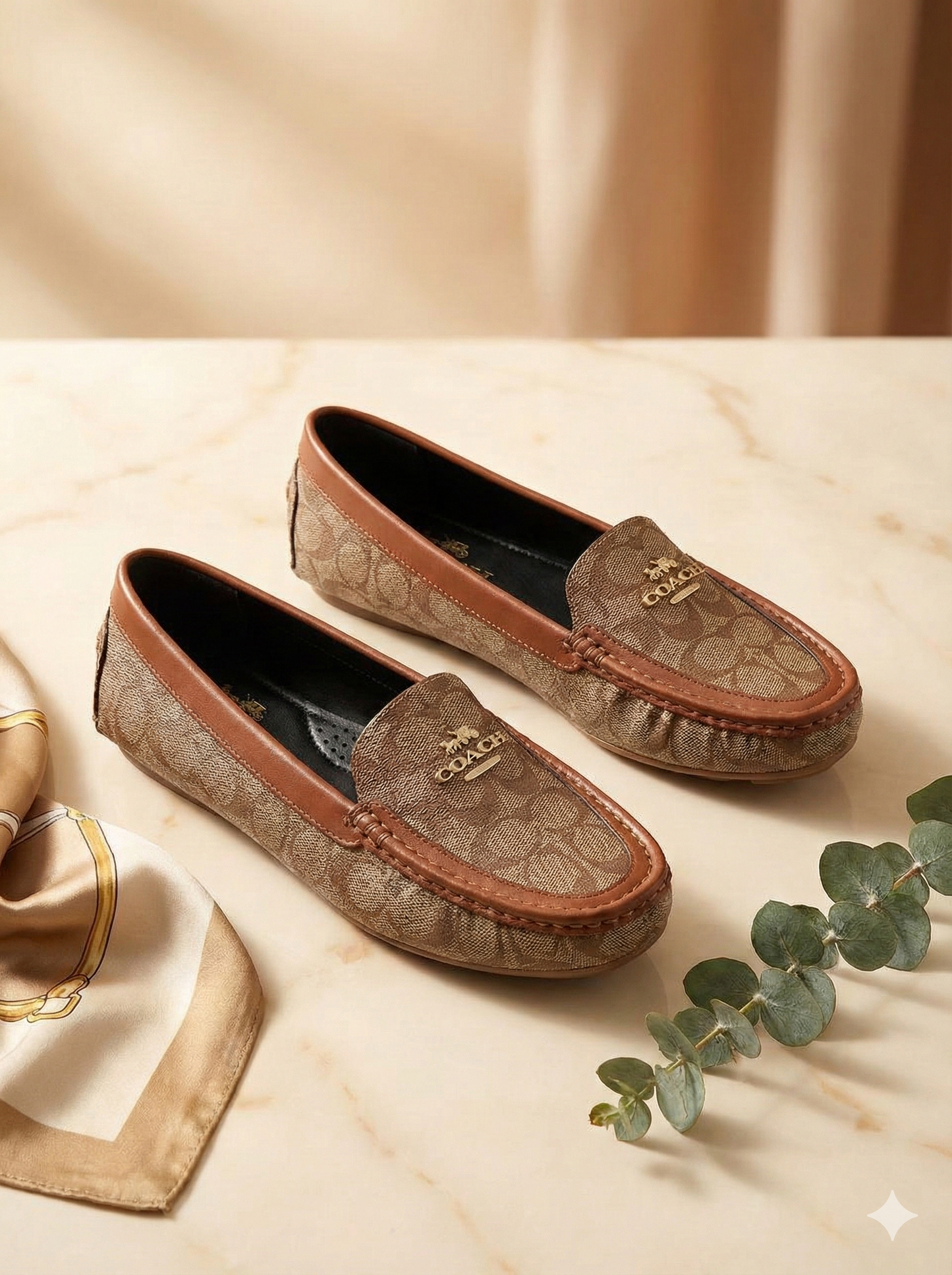 Classic Monogram Loafers | Women’s Slip-On Moccasins with Gold-Tone Metal Accent
