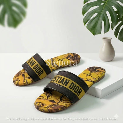 Chic Embroidered Canvas Flat Slides – Luxury Resort Collection