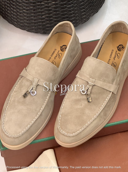 Premium Suede Loafers with Charms – Handcrafted Slip-On Summer Walk Shoes
