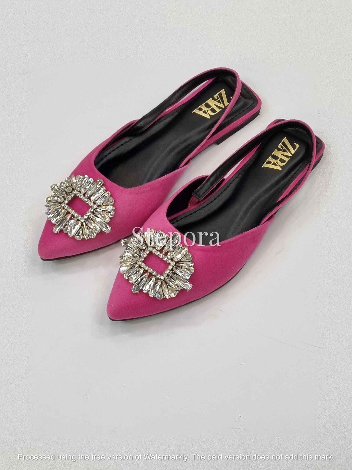 Crystal Buckle Pointed Toe Slingback Flats – Jewel Embellished Evening Shoes