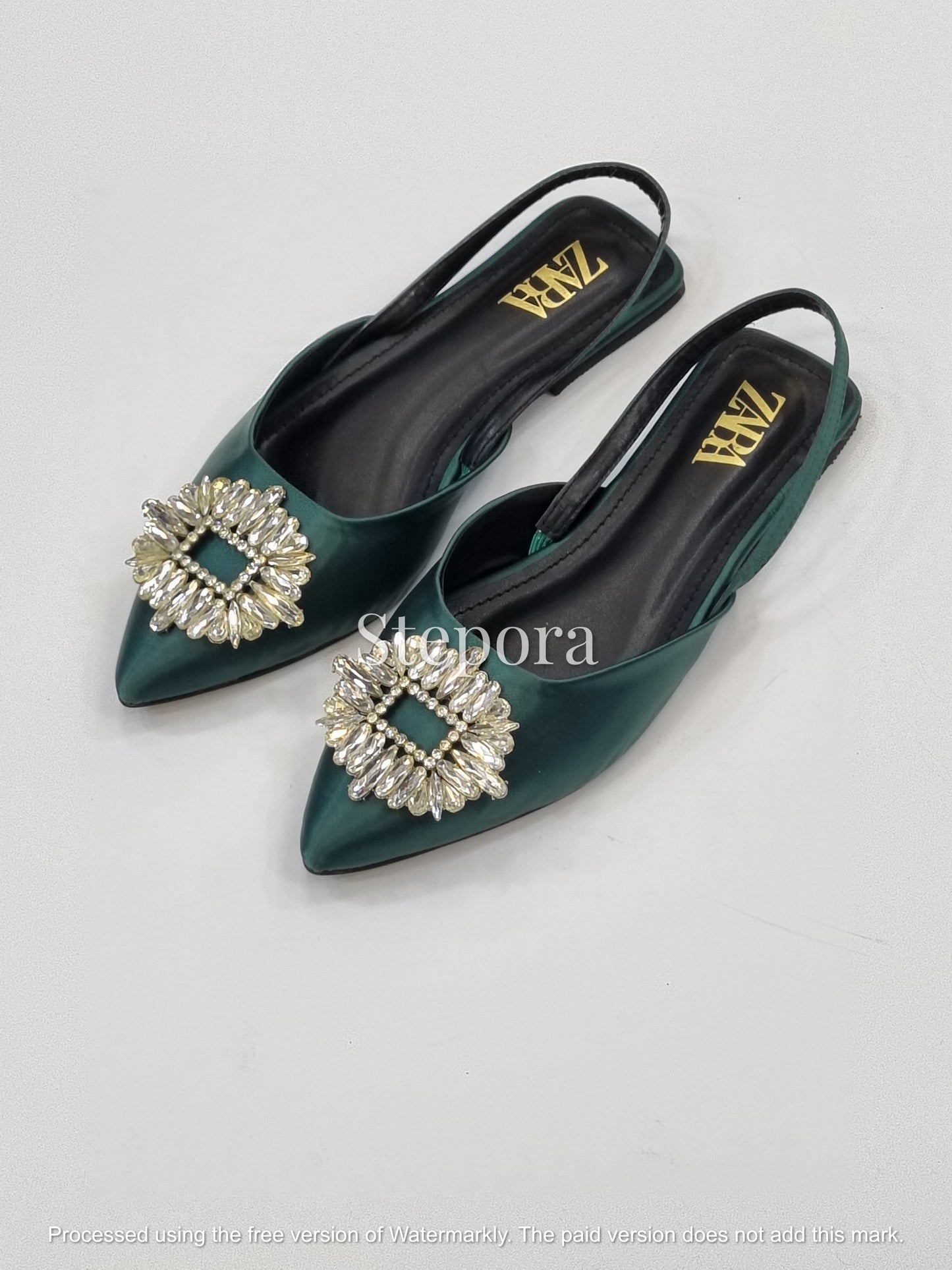 Crystal Buckle Pointed Toe Slingback Flats – Jewel Embellished Evening Shoes