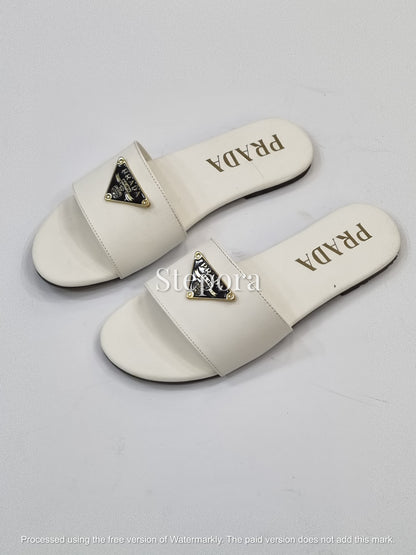 Classic Triangle Logo Slides – Minimalist Designer Style Flat Sandals