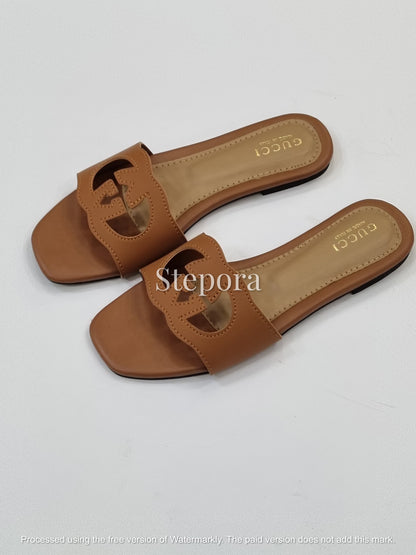 Geometric Cutout Logo Slides – Classic Interlocking Flat Sandals