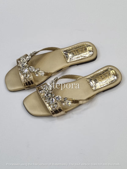 Crystal Floral Embellished Slides – Jeweled Flat Summer Sandals