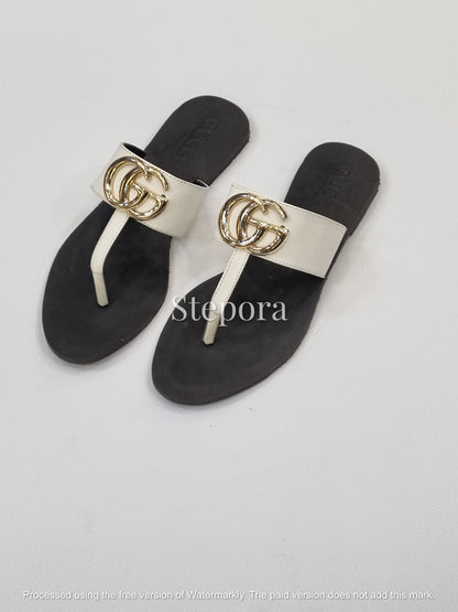 Luxe Gold Interlock Buckle T-Strap Flat Sandals – Women’s Summer Slides