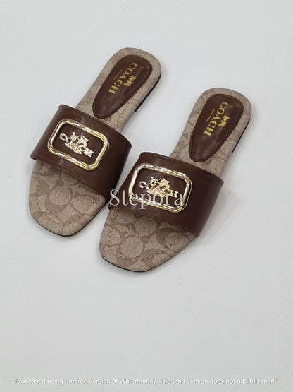 Classic Carriage Buckle Slides – Women’s Elegant Flat Sandals