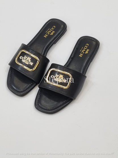 Classic Carriage Buckle Slides – Women’s Elegant Flat Sandals