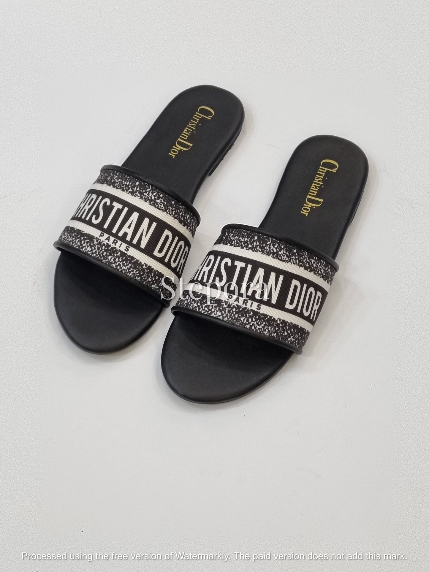 Abstract Parisian Print Canvas Slides – Women’s Artistic Flat Sandals