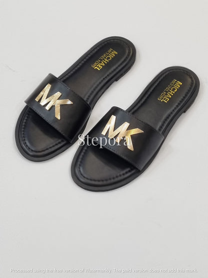 Gold Initial Emblem Slides – Women’s Monogram & Solid Flat Sandals