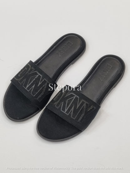 Embossed Bold Letter Canvas Slides – Women’s Casual Flat Sandals
