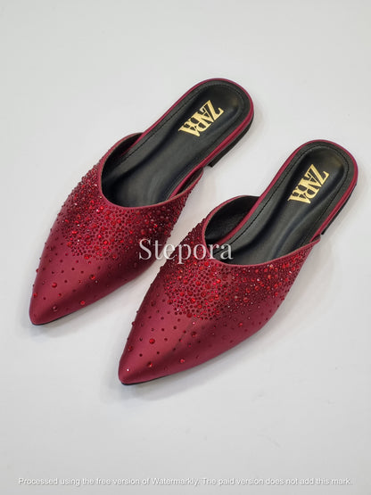 Sparkling Rhinestone Pointed Toe Mules – Women’s Dressy Flat Slides