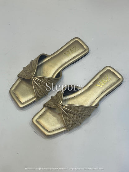 Chic Square Toe Flat Sliders with Knotted Woven Strap
