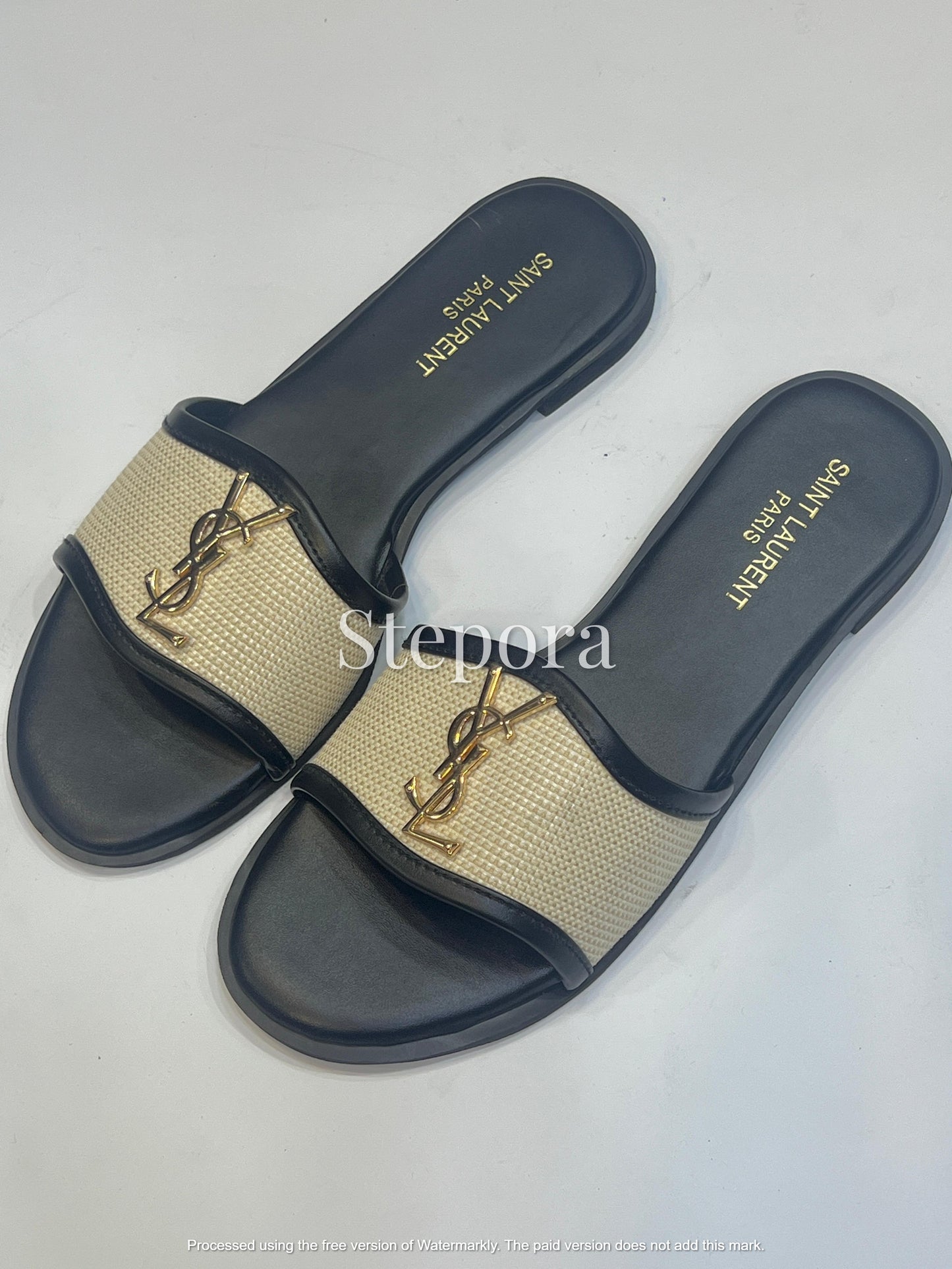 Women’s Textured Flat Slide Sandals with Gold Metal Accent | Casual & Daily Wear Flats
