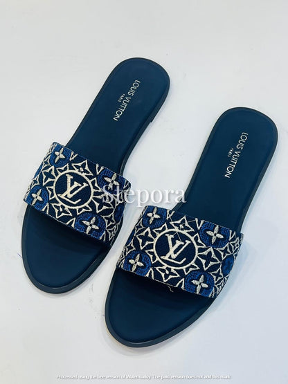 Women’s Embroidered Monogram Slide Sandals – Chic Round Toe Flats