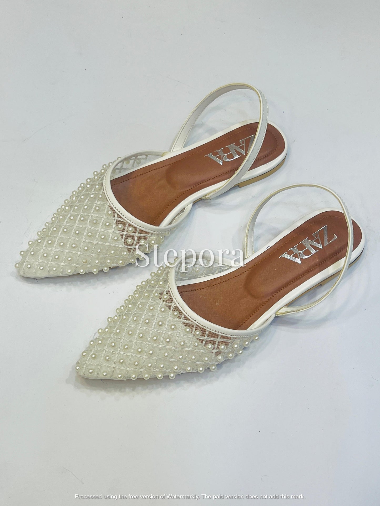 Elegant Mesh Slingback Collection: Pearl Grid & Floral Embroidered Pointed Toe Flats