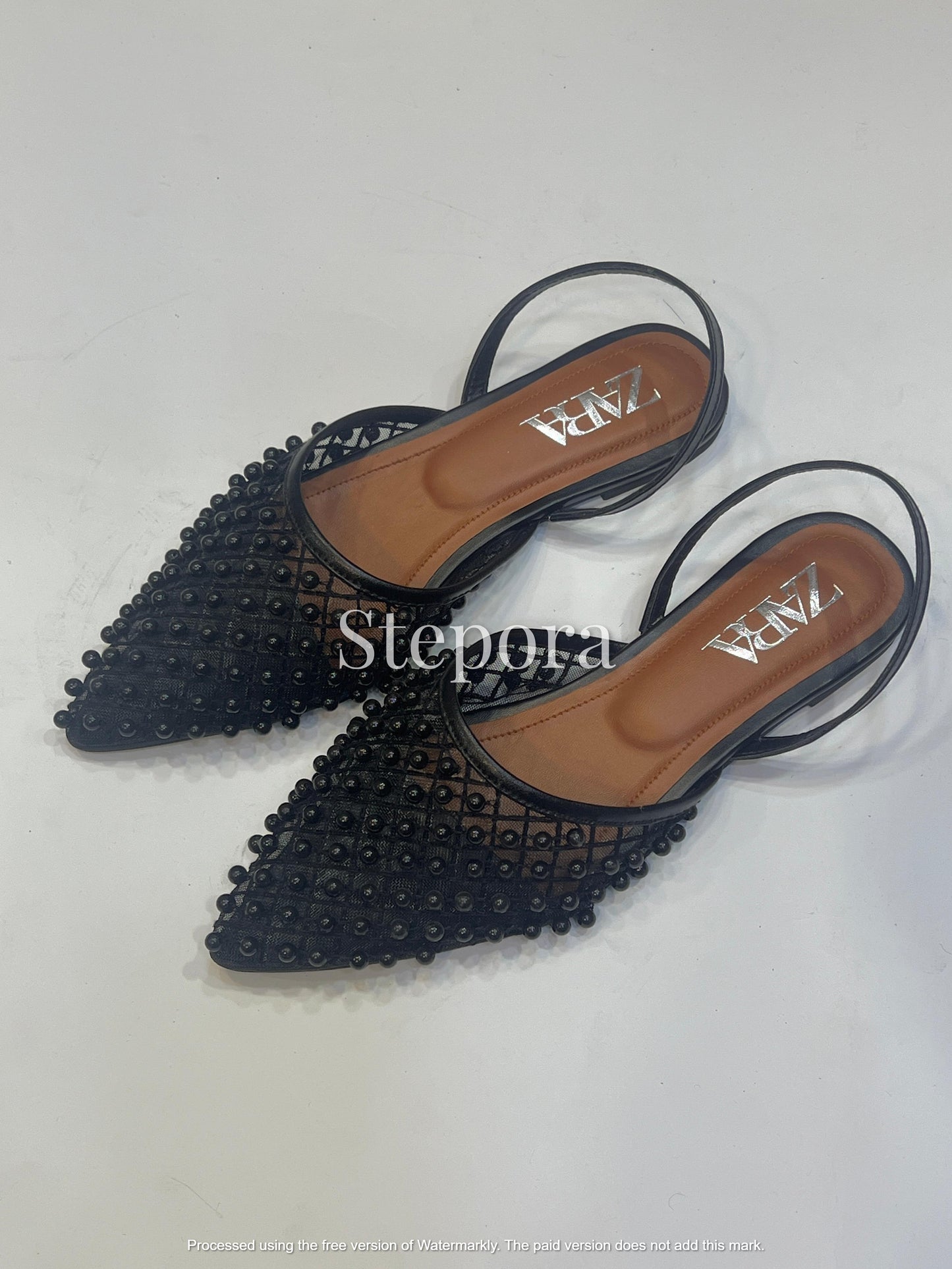 Elegant Mesh Slingback Collection: Pearl Grid & Floral Embroidered Pointed Toe Flats