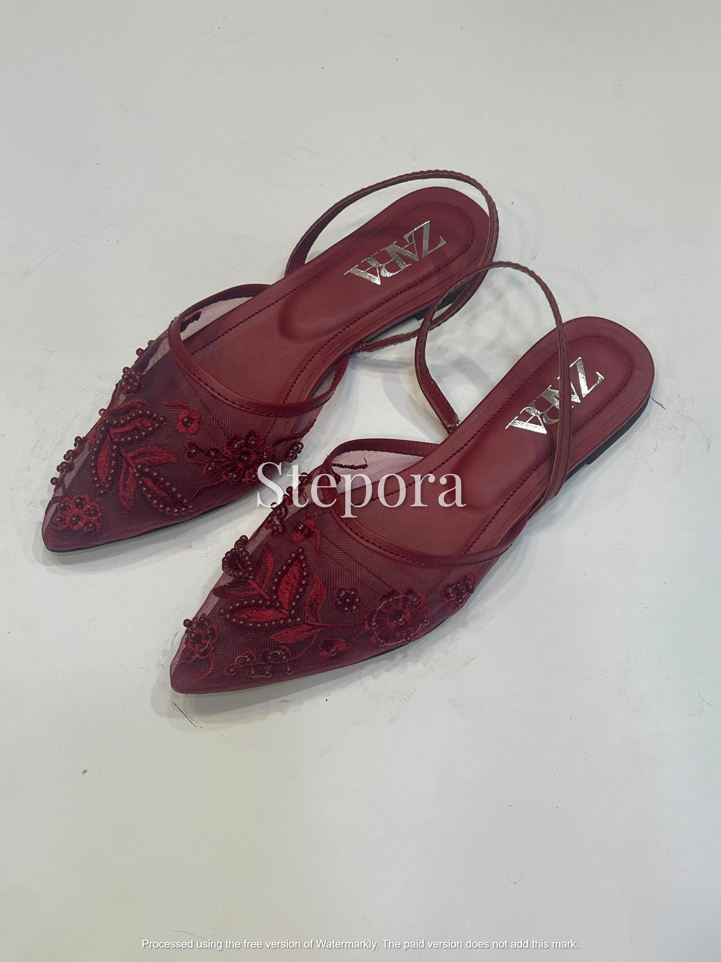 Hand-Beaded Mesh Slingback Collection - Pearl Grid & Floral Embroidered Pointed Toe Flats