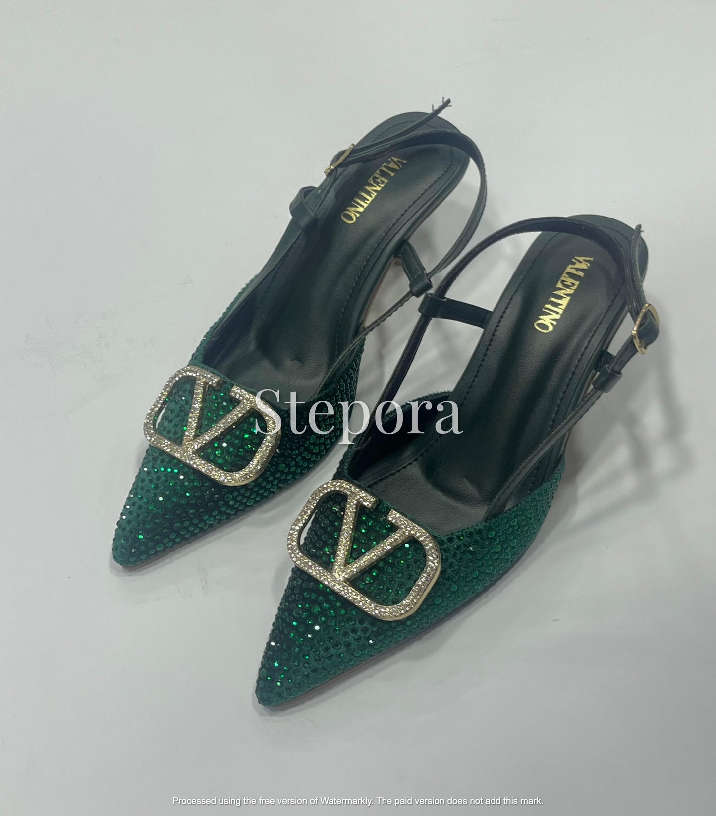 Sparkly Crystal Encrusted Pointed Toe Slingback Heels – Elegant Low Heel Evening Pumps