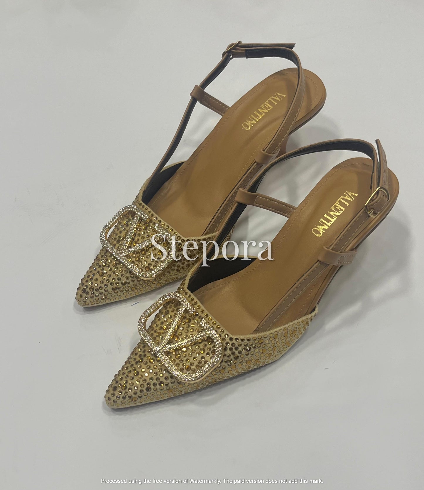 Sparkly Crystal Encrusted Pointed Toe Slingback Heels – Elegant Low Heel Evening Pumps