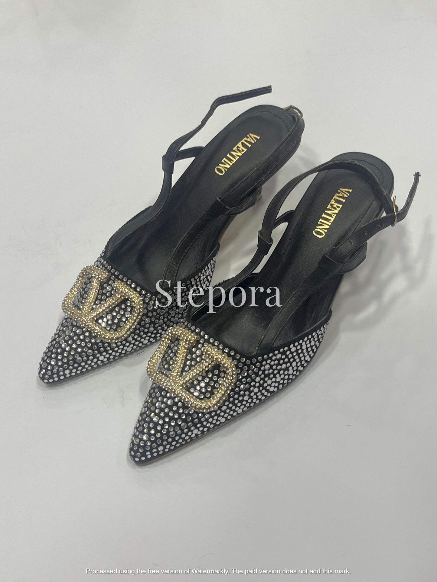 Sparkly Crystal Encrusted Pointed Toe Slingback Heels – Elegant Low Heel Evening Pumps