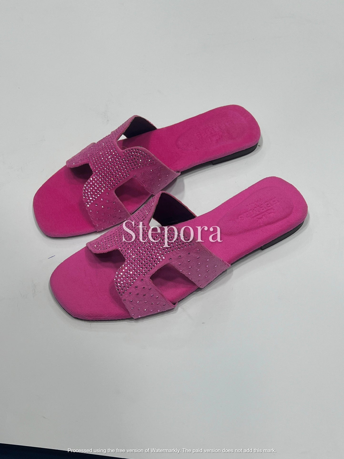 Crystal Embellished Velvet H-Strap Slides – Sparkling Rhinestone Flat Sandals