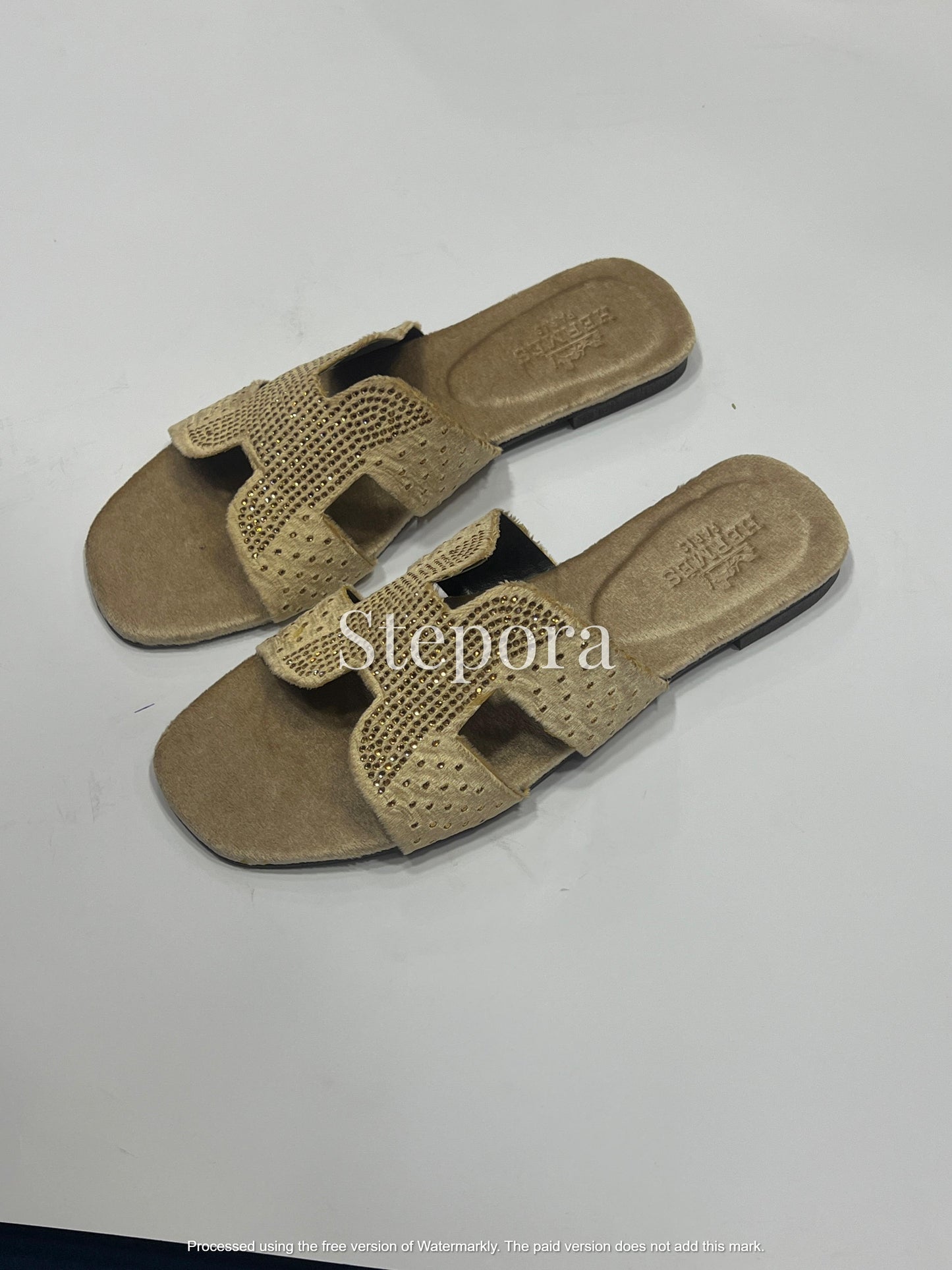 Crystal Embellished Velvet H-Strap Slides – Sparkling Rhinestone Flat Sandals