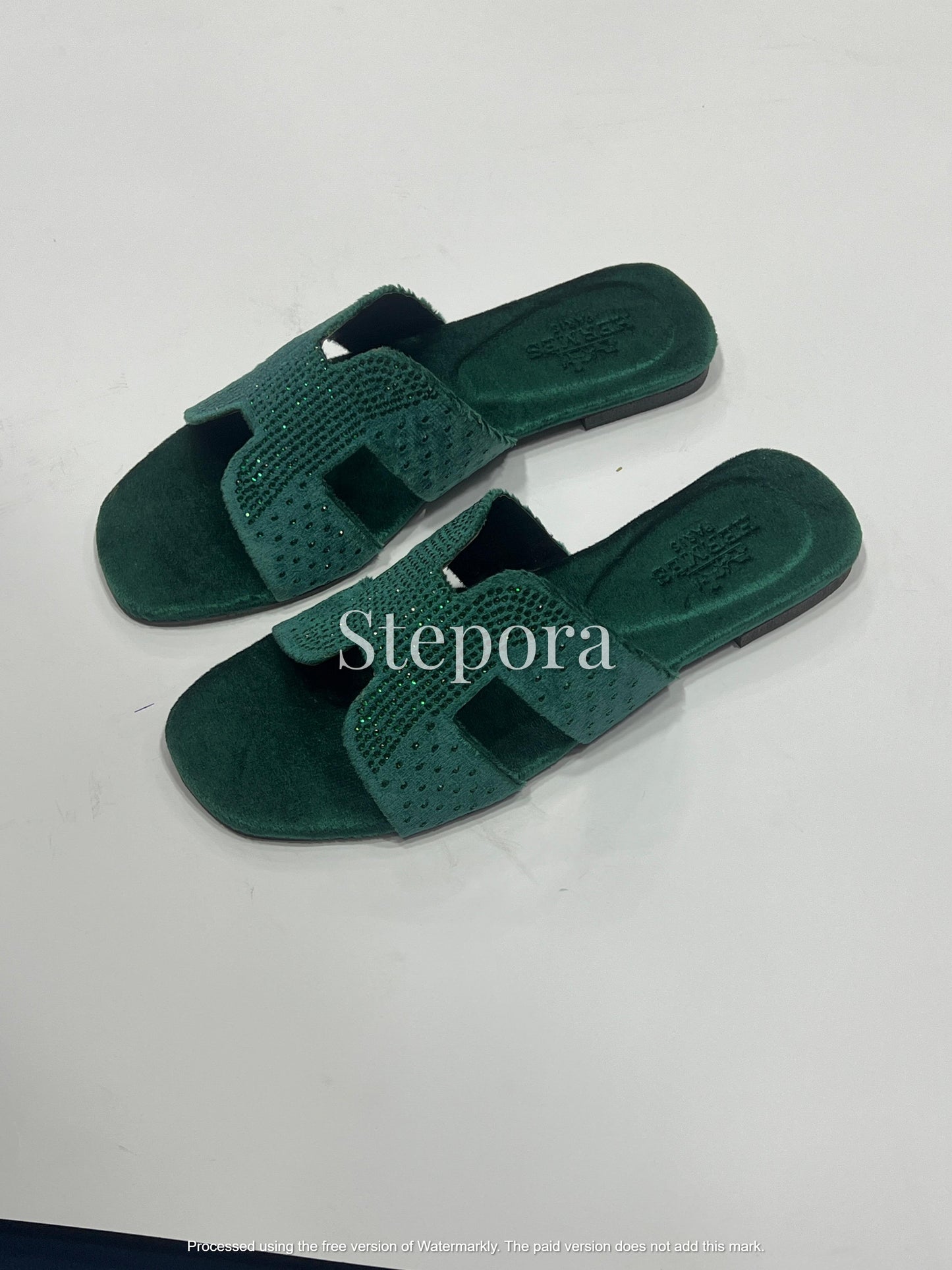 Crystal Embellished Velvet H-Strap Slides – Sparkling Rhinestone Flat Sandals