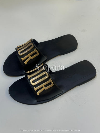 Women’s Metallic Letter Detail Slide Flat Sandals