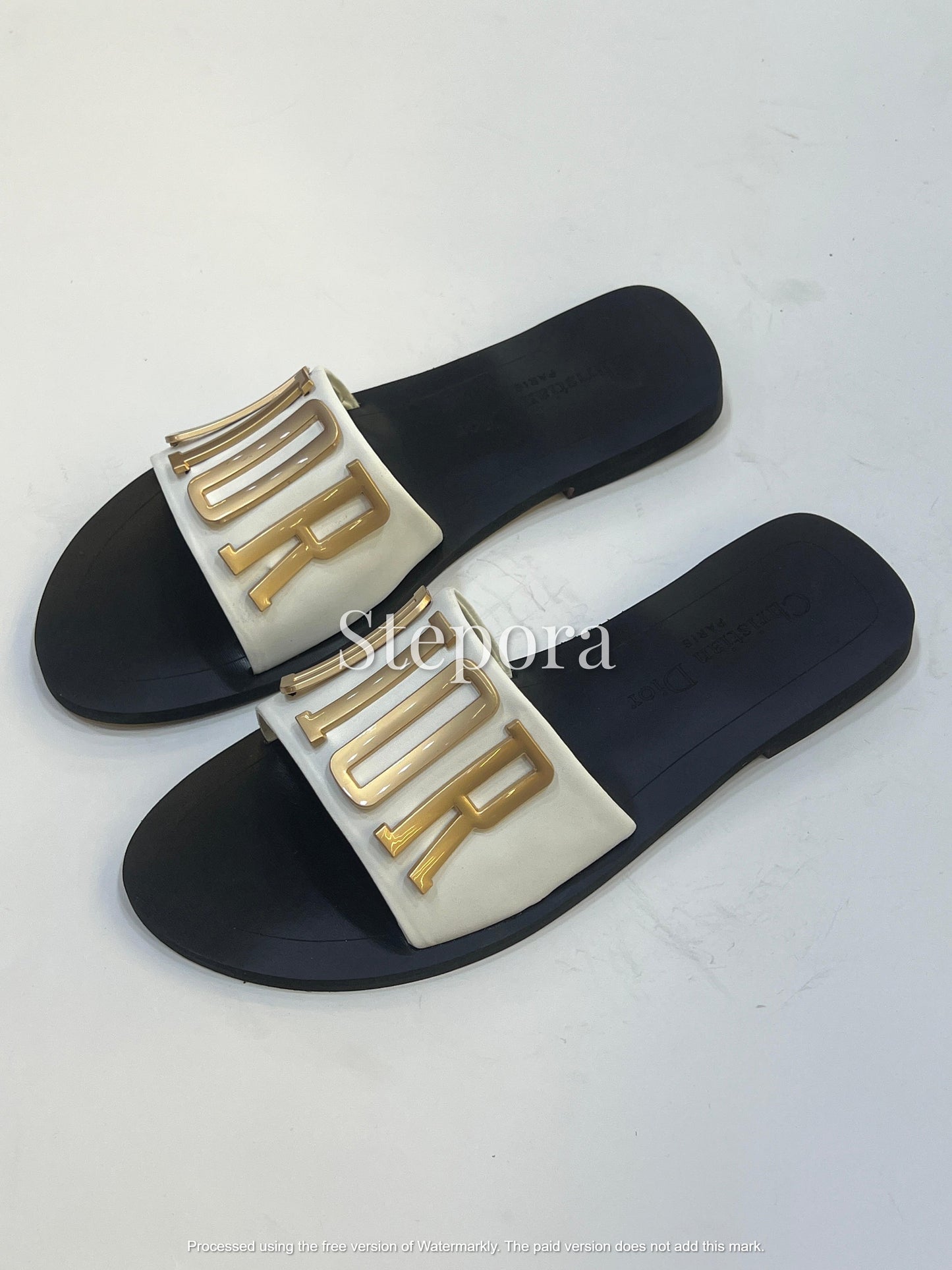 Women’s Metallic Letter Detail Slide Flat Sandals