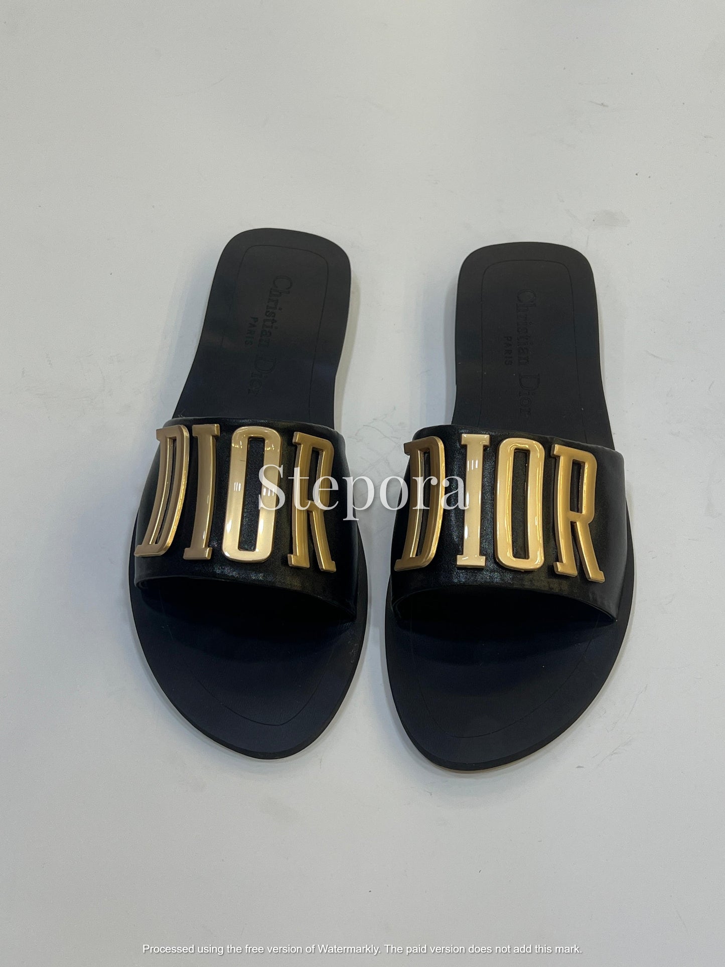 Women’s Metallic Letter Detail Slide Flat Sandals